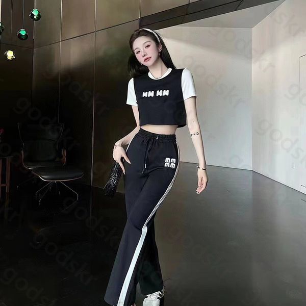 

casual women tracksuit t shirt pants letter embroidery blouse high waist loose sweatpants classic sports set, Gray