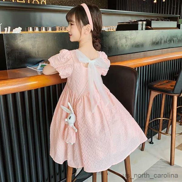 

girl's dresses girls' summer dress 2023 new fashionable little girl summer dress children's solid bow princess dress r230816, Red;yellow