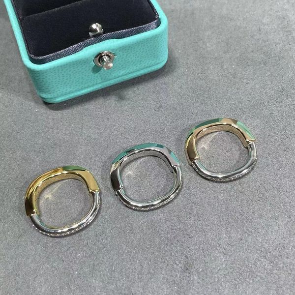 

wedding rings ring brand women's luxury jewelry ring classic geometric zircon lock 925 silver anniversary commemorative gift 230815, Slivery;golden