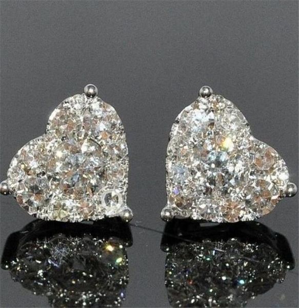 

luxury jewelry real 925 sterling silver girl pear cut white z cz diamond simple fine party women wedding heart stud earring gi9887033, Golden;silver