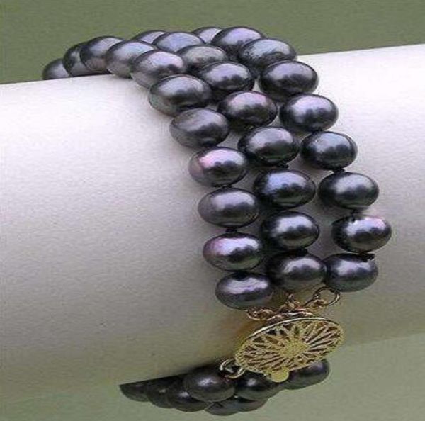 

3 strands natural 89mm tahitian black pearl bracelet w0125553625