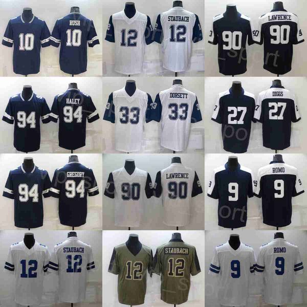 

mans football 12 roger staubach jerseys 33 tony dorsett 10 cooper rush 27 jayron kearse 90 demarcus lawrence 9 kavontae turpin embroidery th, Black;red