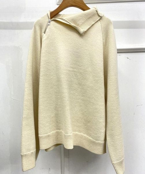 

toteme cashmere twill knit zip high collar loose sweater for women, Black;brown
