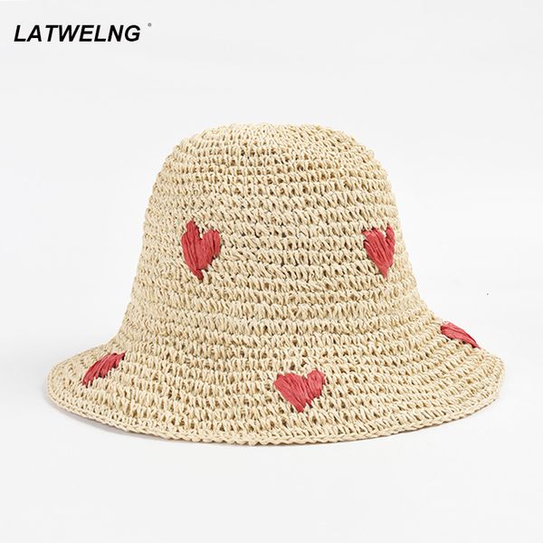 

wide brim hats bucket hats love embroidered bucket for women foldable crochet sunshade hat holiday beach hat wholesale 230816, Blue;gray