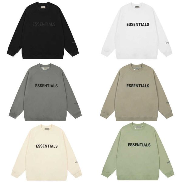 

ess hoodie fog double line essentials letter offset printed couple matching loose and trendy ins high street round neck sweater winter style, Black