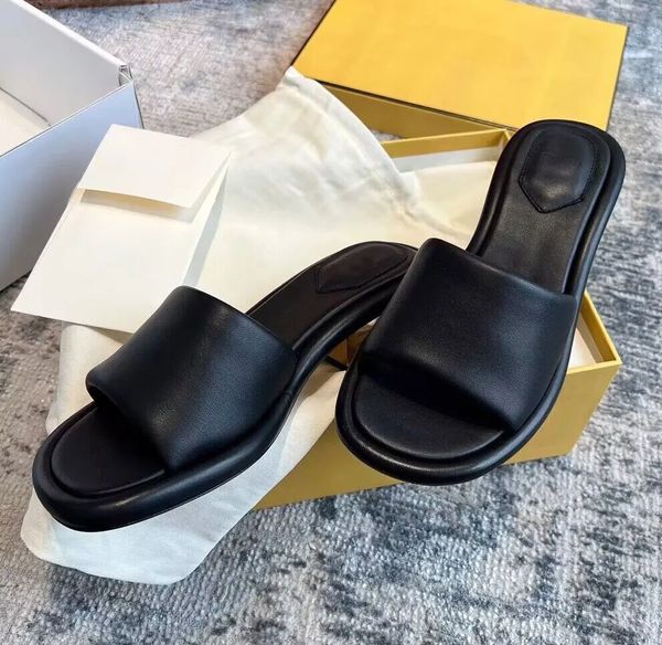

luxury 2023ss f-baguette wide-band sandals shoes nappa leather nude black white slides sculptural heels lady sandalias elegant walking slip