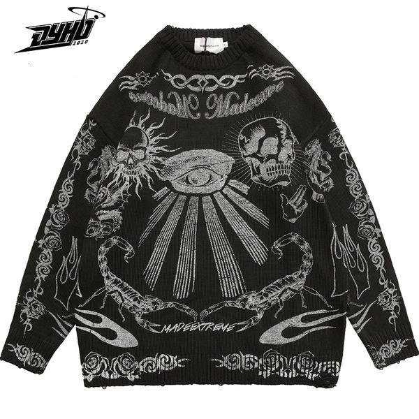 

mens sweaters oversized sweater men women harajuku skull graffiti retro vintage knitted sweater cotton pullover autumn and winter 230815, White;black
