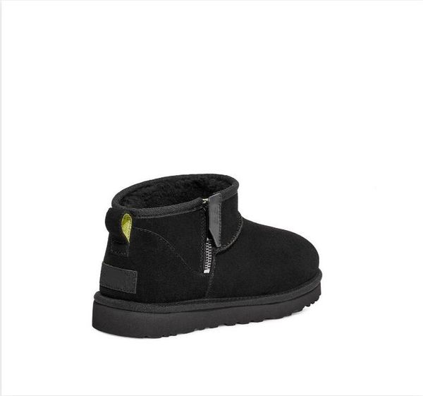

women man classic ultra mini zip snow boots shearling bootie casual soft plush keep warm boots shoes with box card dustbag beautiful gifts, Black
