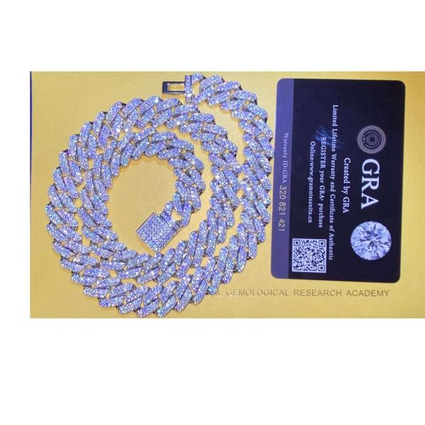 

hq gems 14mm solid sier full iced out diamond yellow gold cuban chain link miami chokers necklace men, Silver