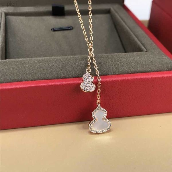

18k plated gold pendant necklace classic steel diamonds bottle gourd necklaces women luck designer jewelry0968, Silver