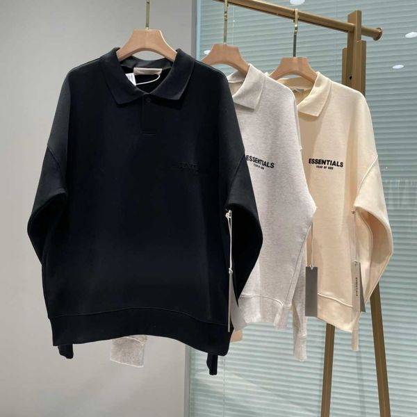 

ess hoodie original quality essentialsoffer high street fashion brand flocking letter fog long sleeve polo sweater for men and women, Black