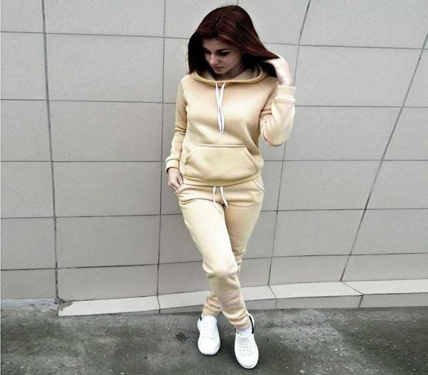 

women tracksuits autumn winter solid color hooded suits two piece hoodies jogger pants sets s5xl pullover sweatshirts pants outfi6035752, White