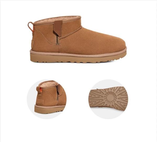 

classic women man ultra mini zip snow boots soft comfortable sheepskin keep warm boots casual shoes boots with box card dustbag box f23 beau, Black