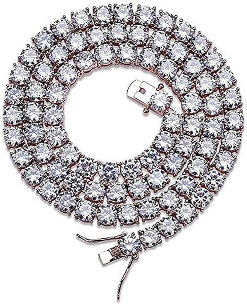 

jinao 18k gold plated 1 row 6mm lab simulated diamond iced out cz chain men's hiphop tennis choker necklace chain, Silver