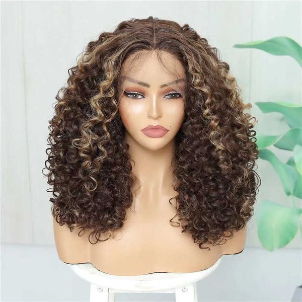 

fashionable women's wig gradient color small roll front lace fiber head cover explosive head high temperature silk wig 230816, Black