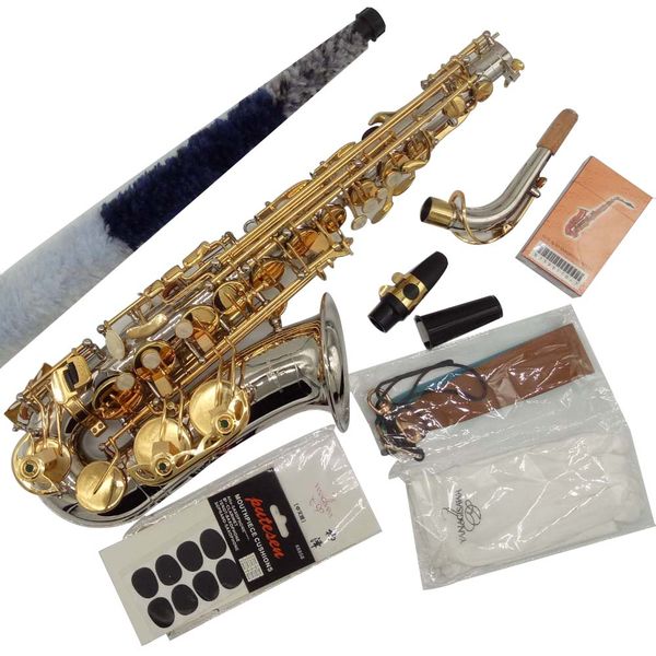 

professional alto saxophone a-9937 wo37 nickel plated gold key sax alto musical instruments included case mouthpieces