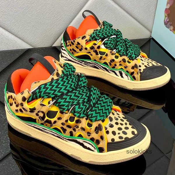 

couple lanvinly mens womens sneakers wearable casual shoes fashion classic calfskin comfortable suede and mesh leopard print sole two tone l