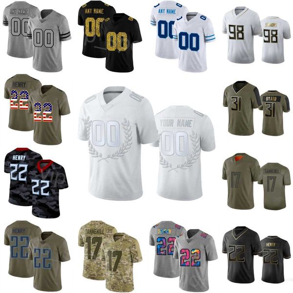 

custom football 22 derrick henry jerseys 7 malik willis 25 hassan haskins 17 ryan tannehill 56 monty rice 98 jeffery simmons 77 peter skoron, Black;red