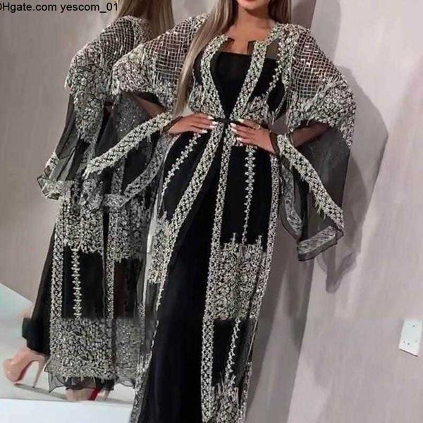 

muslim abaya dubai dress luxury high class sequins embroidery lace ramadan kaftan islam kimono women black maxi dresses, Black;gray
