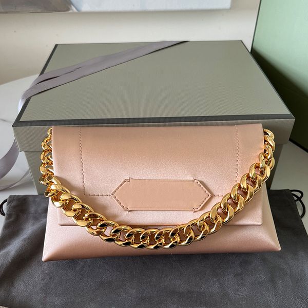 

pink clutch bag card holder wallet silk material lined with lambskin hardware chain letter printing high-quality pillow magnetic flip intern