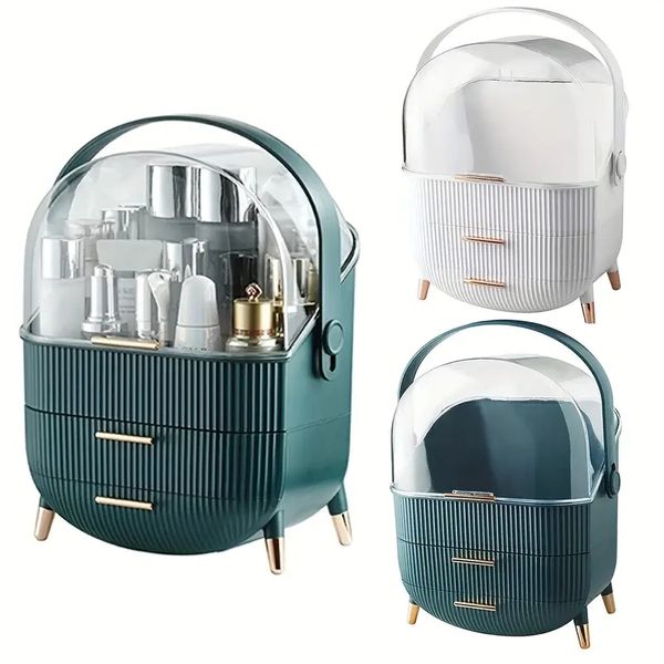 

1pc cosmetic storage box with drawer, large capacity dustproof jewelry skin care products rack, bedroom make up organizer,