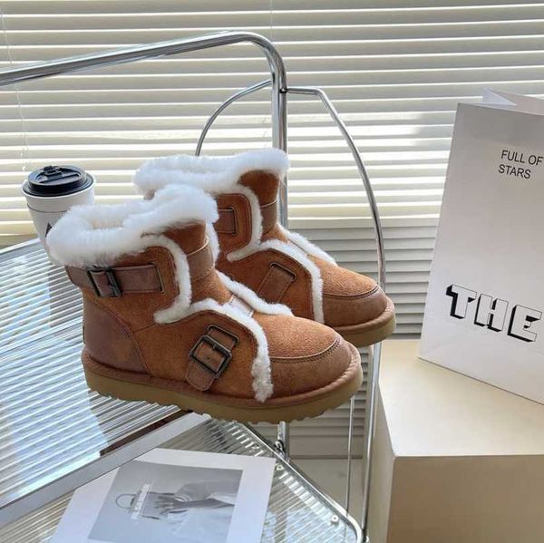 

designer classic snow booties australia women boots mini bailey dune buckle snow boot suede leather shearling fur lined u wgg winter warm ou, Black