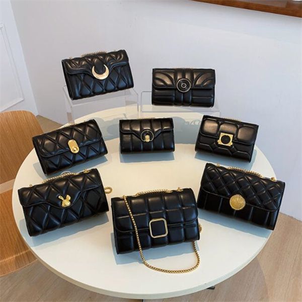 

new chain embroidered pu small bag summer girl bag fashion joker shoulder crossbody bag, Black