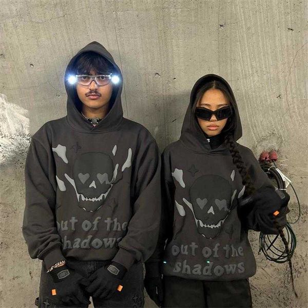 

planet market broken planet sweater bpm skull hair bubble print men's and women's couple hoodie sweater, Black