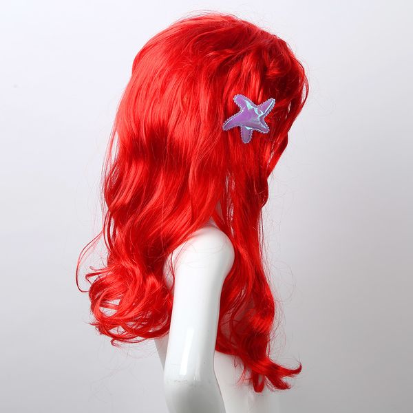 

hair accessories kids girls red mermaid princess hair wigs with starfish hair clip headwear for halloween mermaid cosplay costume accessorie, Slivery;white