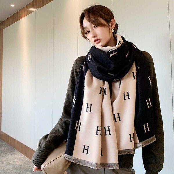 

h designer scarf home quality onlline winter shop womens summer korean edition versatile imitation cashmere thickened warm neck office air c, Blue;gray