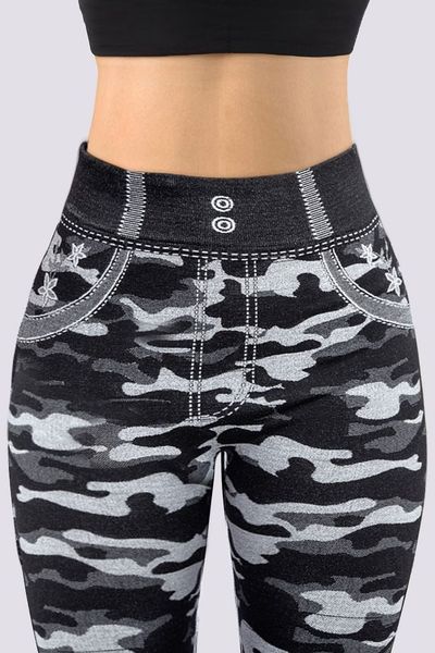 

womens leggings fashion womens pants elegant camouflage imitation denim leggings stretch slim breathable cropped pants trouser bottom 230815, Black