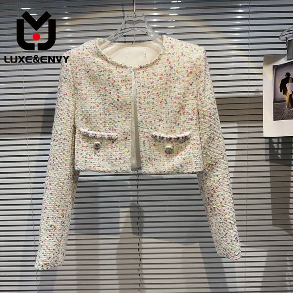 

womens jackets luxe autumn o neck long sleeve diamonds button pockets colours tweed casual coat women 230815, Black;brown