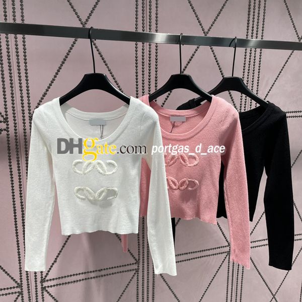 

embroidered women knitted t shirt autumn spring jumper long sleeve sweater, Black