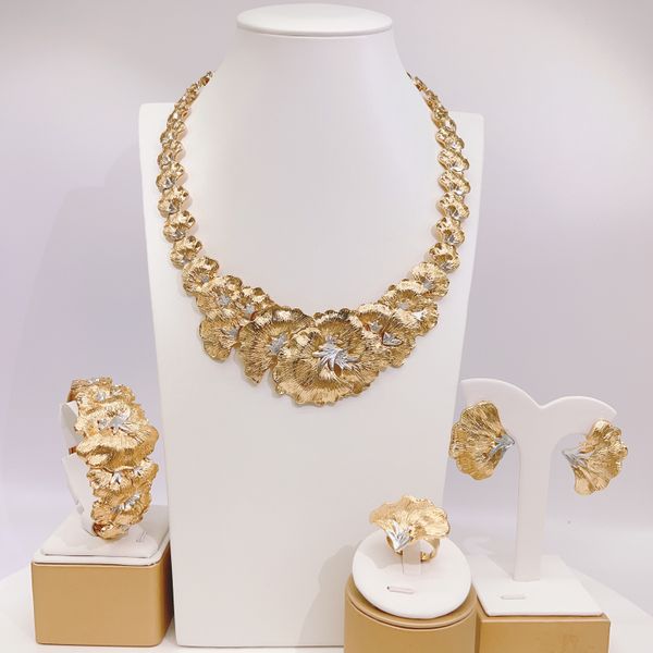 

wholesale jewelry set brazilian gold plated jewel necklace bracelet earrings ring sets fashion women party costume accessories, Black