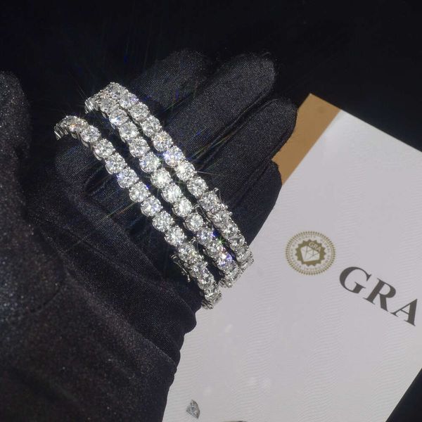 

wholesale price 3mm lab grown diamond tennis chain iced out round brilliant cut gold plated fine bracelet jewelry, Silver