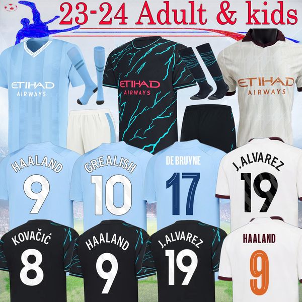 

16-4xl 23 24 haaland soccer jerseys mans kovacic joao cancelo aldult kids kit 2023 city grealish de bruyne ruben third bernardo mahrez foden, Black;yellow