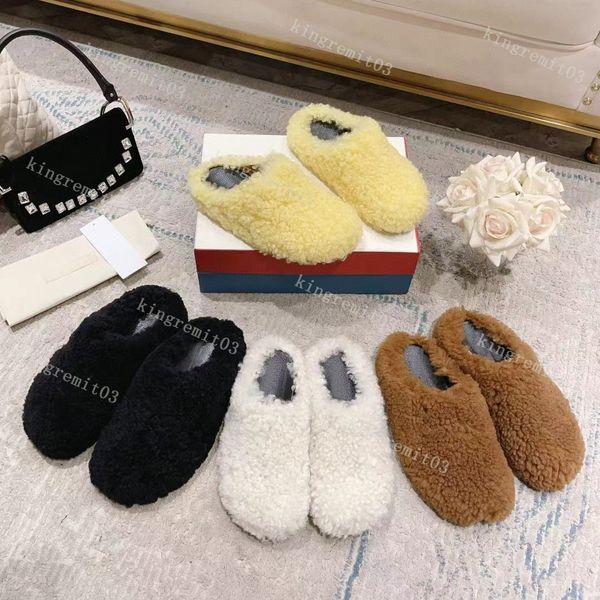 

designer fur slippers fussbett furry slides horsehair head wrapper clogs women polar fleece wool sabot mules slip on loafers letter plush fl, Black