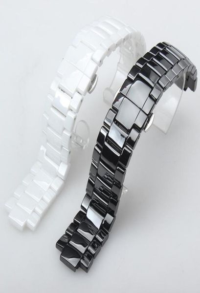 

watch bands hig quality ceramic watchband white black convex mouth bracelet with pushbutton hidden for ar1424 ar1440 189mm 22118945738, Black;brown