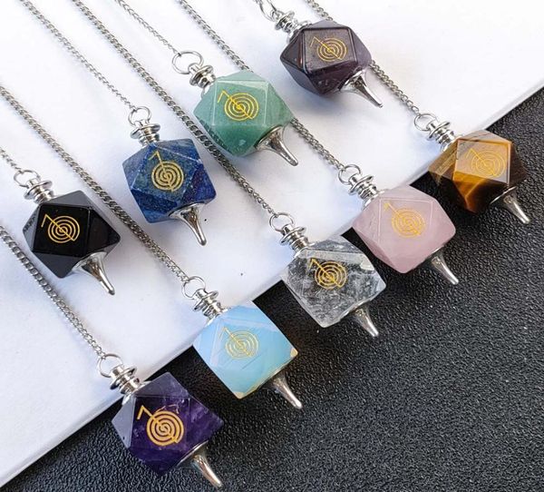 

chakra stone reiki healing crystal pendant pendulum engraved seven chakras symbols holistic energy balancing polished natural ston7740201, Silver