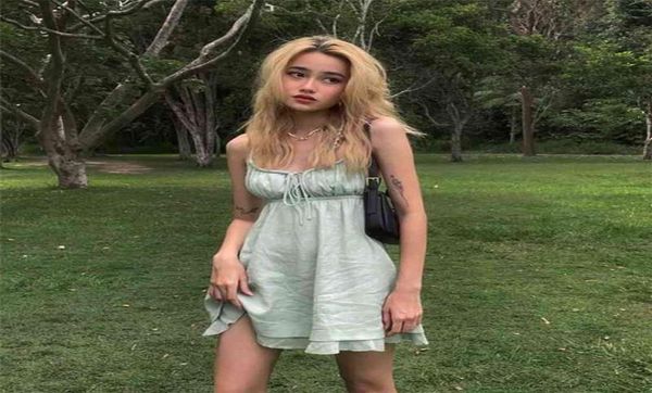 

mint green grunge fairy dresses summer spaghetti strap backless sundresses ruffles strap mini dresses women clothes 2105218564141, Black;gray