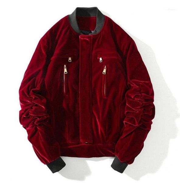 

men039s jackets high street men velvet bomber jacket stand collar zippered pockets hip hop quilted velour coat ruched elastic s3318710, Black;brown