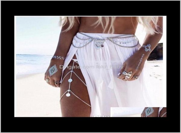 

summer arrival silver plated womens coin tassel leg jewelry body beach qlrig belly chains boexs8488976