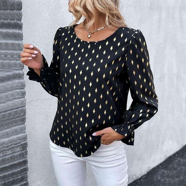 

autumn long sleeved blouse black blouses gilded for women, White
