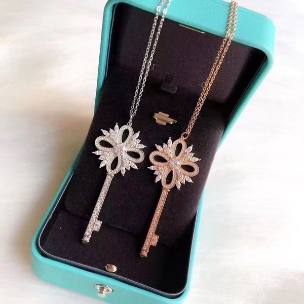 

new t family sterling silver s925 heart crown key necklace rose gold pendant simple and advanced versatile design sense gifts to girlfriend, Golden;silver
