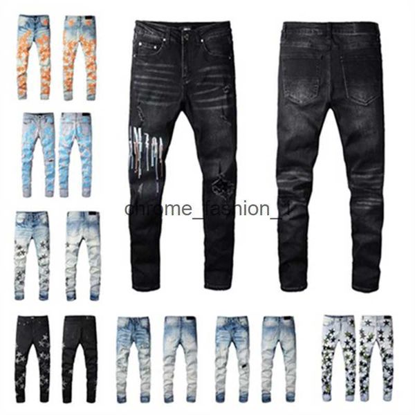

designer jeans mens denim embroidery pants fashion holes trouser us size 28-40 hip hop distressed zipper trousers for male 2022 sell mmtr, Blue