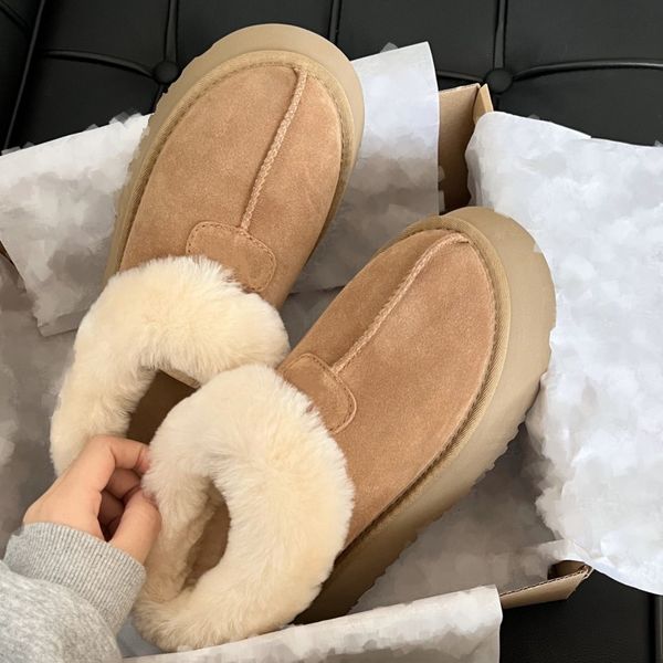 

womens tazz moccasin fur furry platform boot classic ultra thick bottoms soles tasman slip-on booots les petites suede wool blend comfort wi, Black