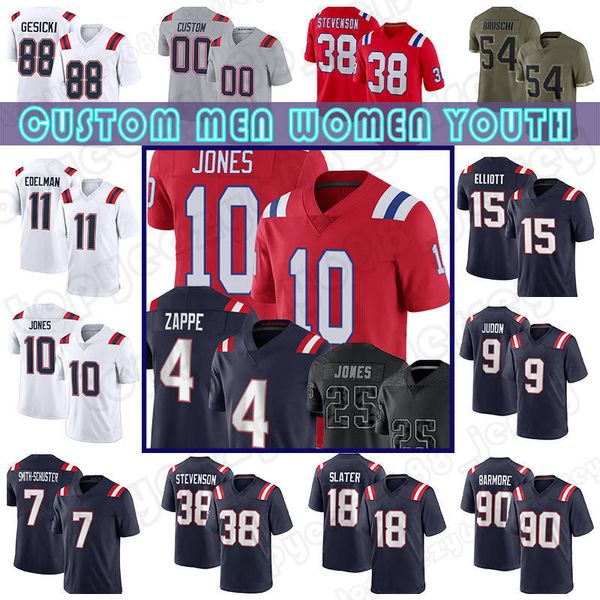 

10 mac jones matt judon football jersey juju smith-schuster ezekiel elliott bailey zappe mike gesicki new englands patriots matthew slater m, Black;red