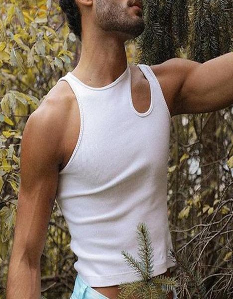

men039s tank 2022 summer casual knitted men hipster slash neck slim vest tee white solid sleeveless fashion streetwear 4xl8311968, White;black