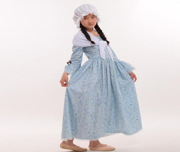 

616 years kids girls halloween carnival costume cosplay retro civil war colonial reenactment rural pioneer dress6102117, Black;red