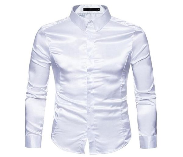 

mens white silk shirt fashion satin men social casual slim fit long sleeve dress s male camisa masculina 2203228883292, White;black